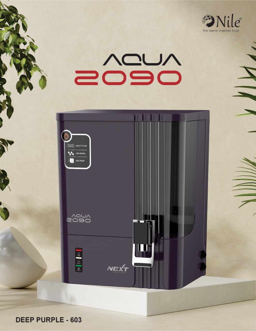 Aqua 2090 RO water purifier, deep purple